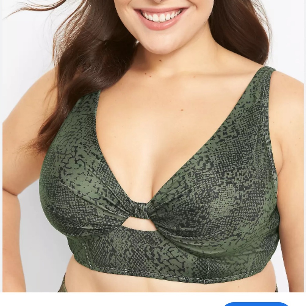 Green Snake Print Swim Plunge Bikini Top 46F